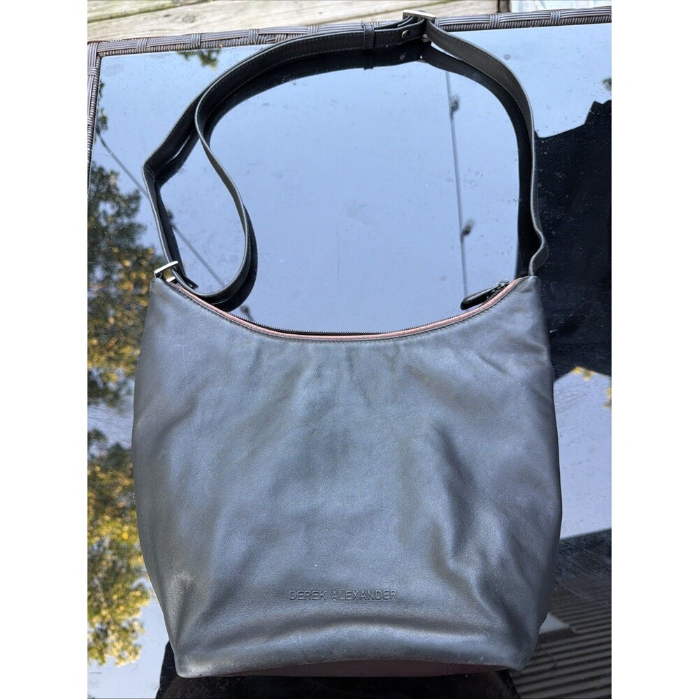 Women's Derek Alexander Crossbody Bag One Size Black Leather Double Zip